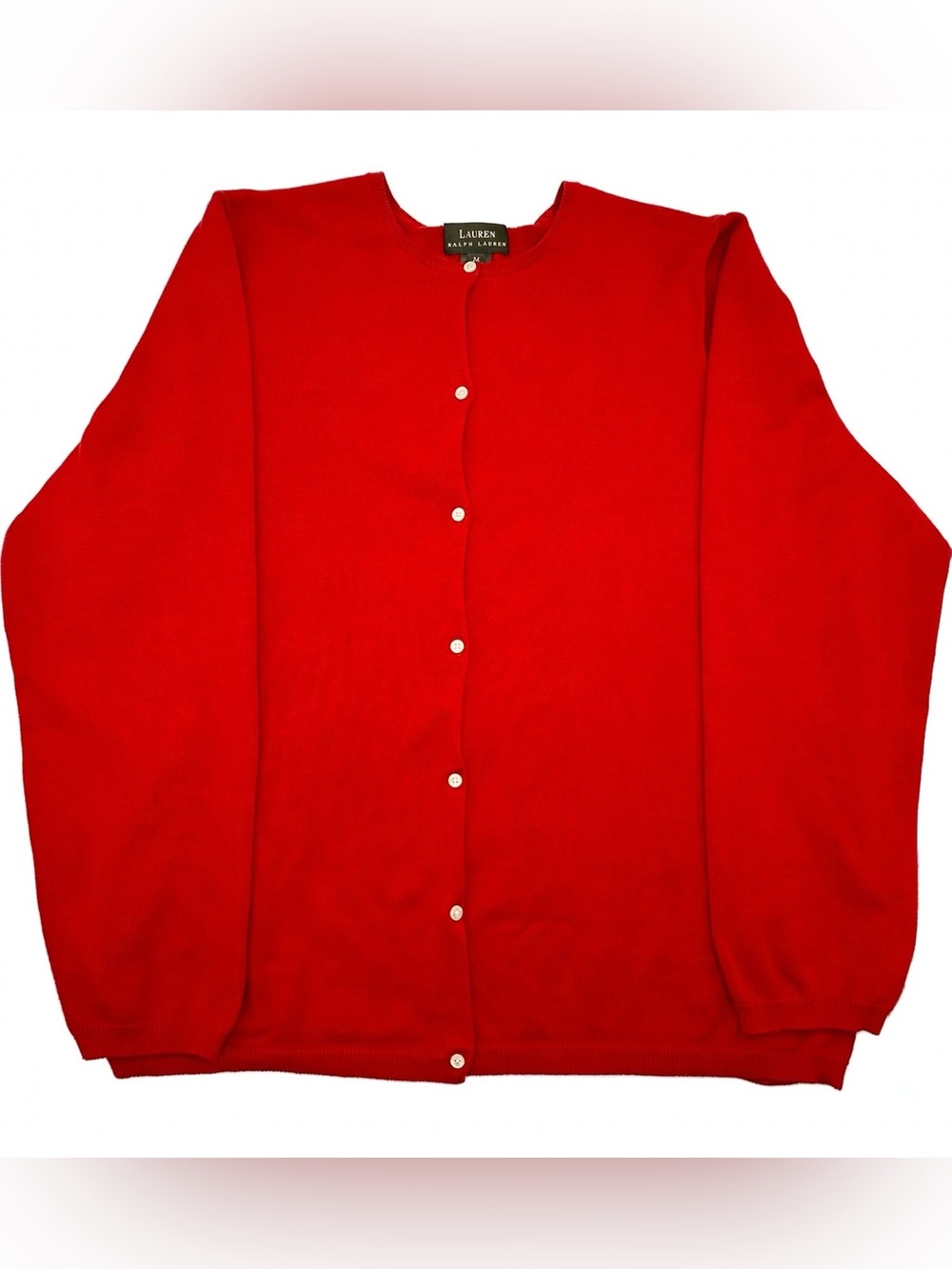 Lauren Ralph Lauren Red Knit Cardigan Sweater Size 2X Plus Cotton Blend